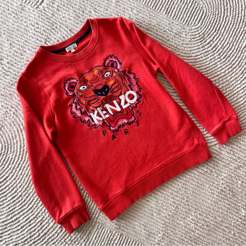 EUC Unisex KENZO KIDS Roaring Tiger Crew Neck Sweatshirt Pullover Red 10